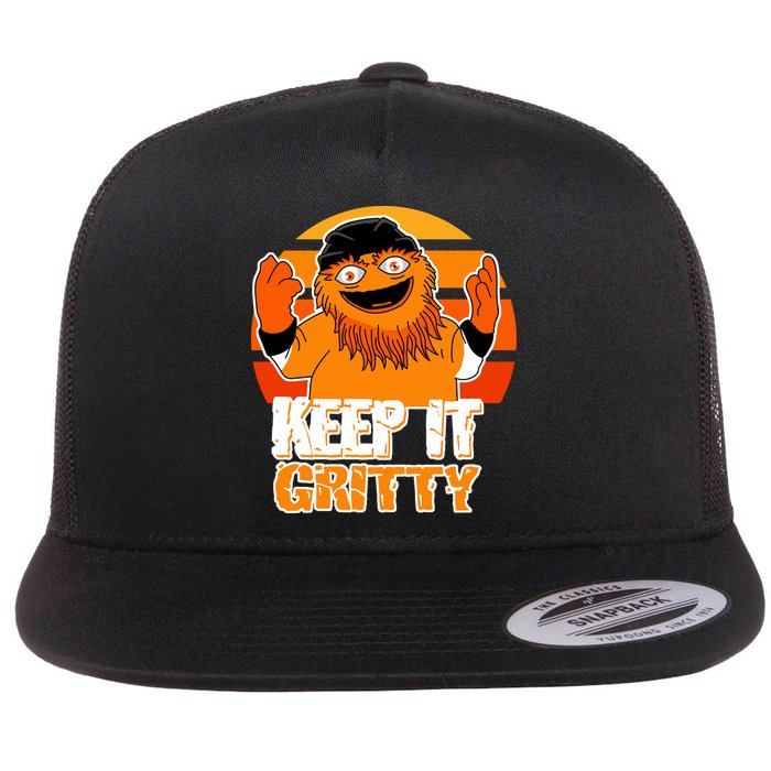 Keep It Gritty Retro Hockey Mascot Flat Bill Trucker Hat