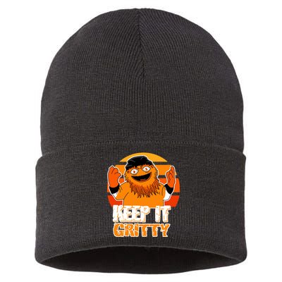 Keep It Gritty Retro Hockey Mascot Sustainable Knit Beanie