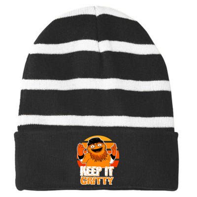 Keep It Gritty Retro Hockey Mascot Striped Beanie with Solid Band