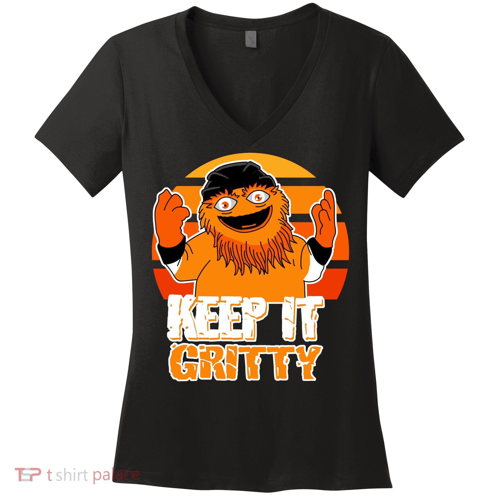 Keep It Gritty Retro Hockey Mascot Women's V-Neck T-Shirt