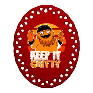 Keep It Gritty Retro Hockey Mascot Ceramic Oval Ornament