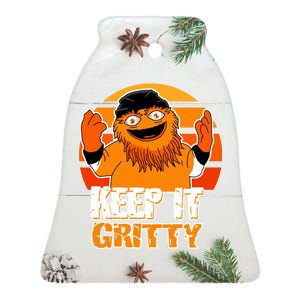 Keep It Gritty Retro Hockey Mascot Ceramic Bell Ornament