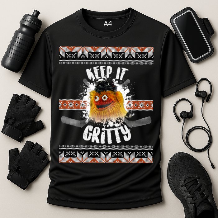Keep It Gritty Ugly Christmas Sweater Cooling Performance Crew T-Shirt