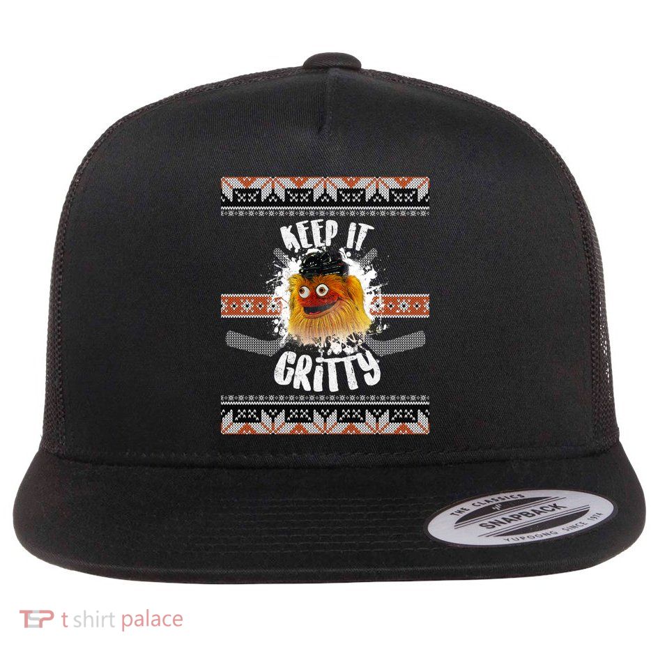 Keep It Gritty Ugly Christmas Sweater Flatbill Hat