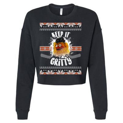 Keep It Gritty Ugly Christmas Sweater Cropped Pullover Crew