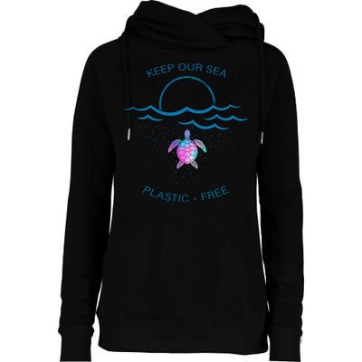 Keep Our Sea Plastic Free Womens Funnel Neck Pullover Hood