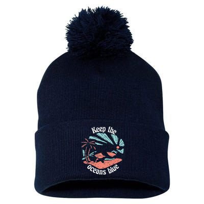 Keep The Ocean Blue Pom Pom 12in Knit Beanie