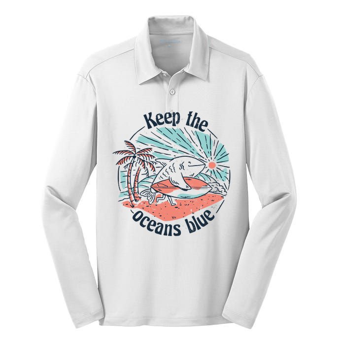 Keep The Ocean Blue Silk Touch Performance Long Sleeve Polo