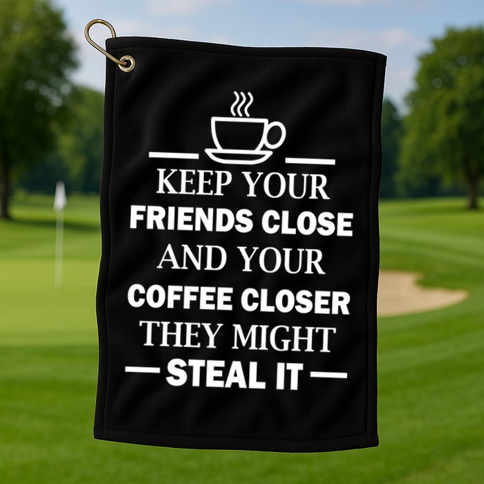 Keep Your Friends Close And Your Coffee Closer Golf Towel