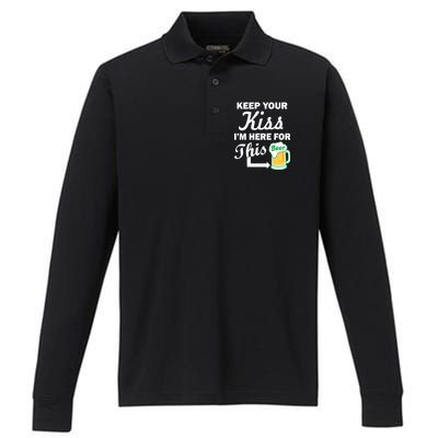 Keep Your Kiss I'm Here For This Beer Performance Long Sleeve Polo