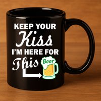 Keep Your Kiss I'm Here For This Beer 11oz C Handle Ceramic Mug