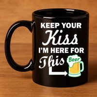 Keep Your Kiss I'm Here For This Beer 11oz C Handle Ceramic Mug