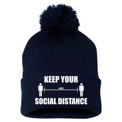 Keep Your Social Distance 6 Feet Pom Pom 12in Knit Beanie