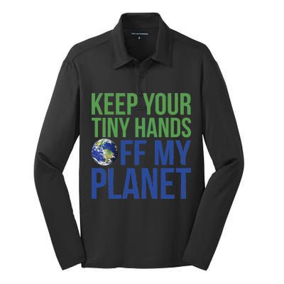 Keep Your Tiny Hads Off My Planet Earth Photo Silk Touch Performance Long Sleeve Polo