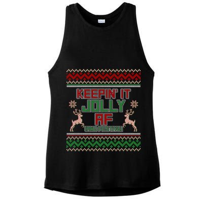 Keepin' It Jolly AF And Festive Ugly Sweater Christmas Ladies PosiCharge Tri-Blend Wicking Tank
