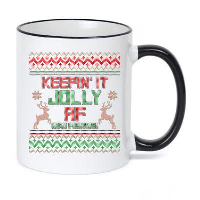 Keepin' It Jolly AF And Festive Ugly Sweater Christmas 11oz Black Color Changing Mug