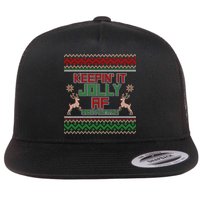 Keepin' It Jolly AF And Festive Ugly Sweater Christmas Flatbill Hat