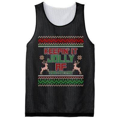Keepin' It Jolly AF And Festive Ugly Sweater Christmas Mesh Reversible Basketball Jersey Tank