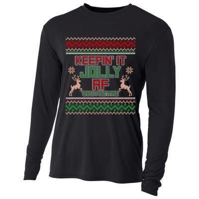 Keepin' It Jolly AF And Festive Ugly Sweater Christmas Cooling Performance Long Sleeve Crew