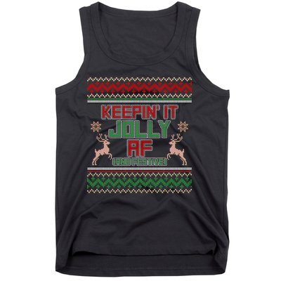 Keepin' It Jolly AF And Festive Ugly Sweater Christmas Tank Top