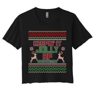 Keepin' It Jolly AF And Festive Ugly Sweater Christmas Crop Top