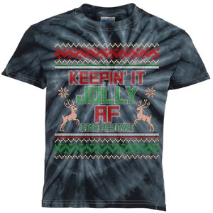 Keepin' It Jolly AF And Festive Ugly Sweater Christmas Kids Tie-Dye T-Shirt