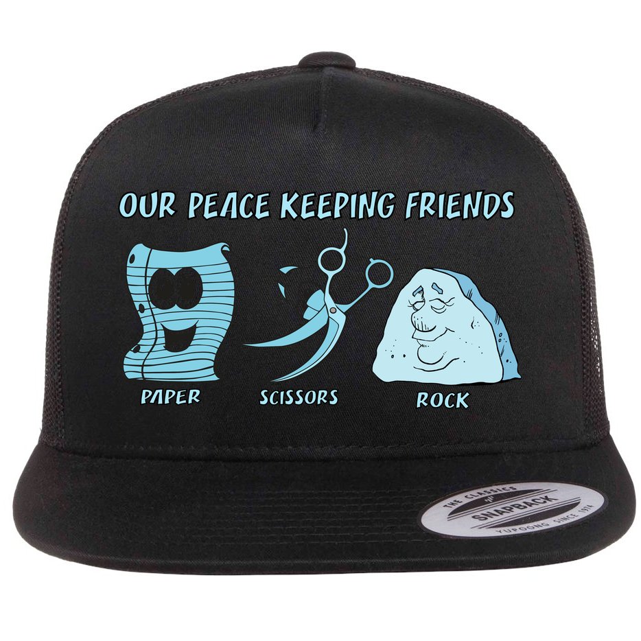 Keeping Friends Scissors Paper Rock Flat Bill Trucker Hat