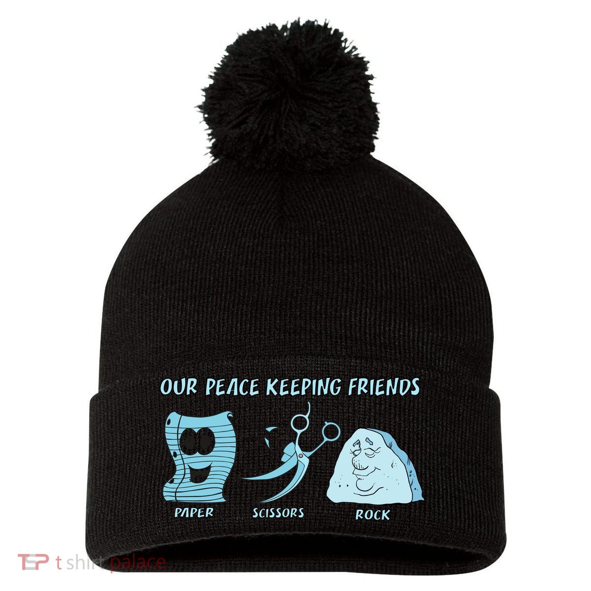 Keeping Friends Scissors Paper Rock Pom Pom 12in Knit Beanie