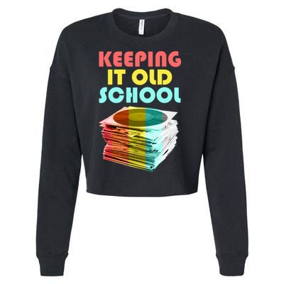 Keeping It Old School Vintage Records Cropped Pullover Crew