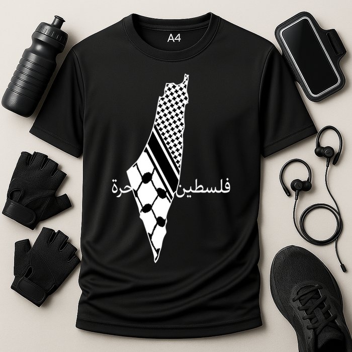 Keffiyeh Scarf Palestine Map Arabic Free Palestine Cooling Performance Crew T-Shirt