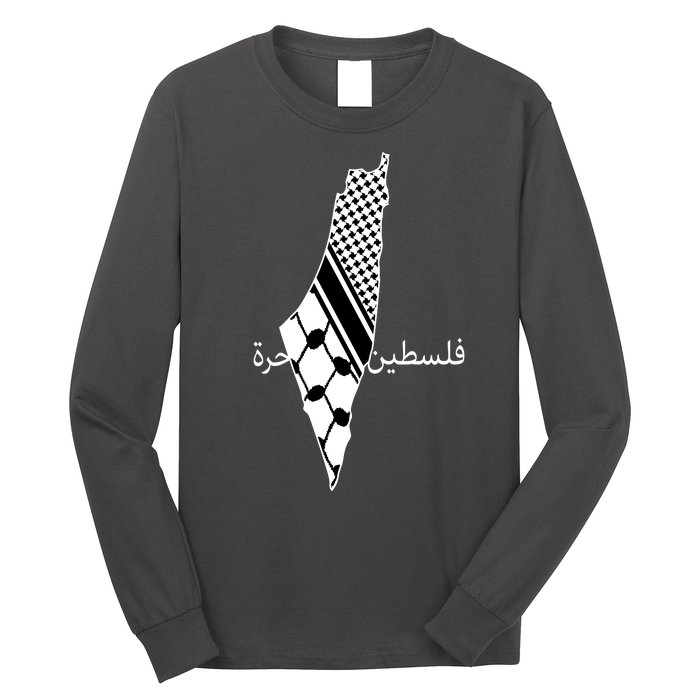 Keffiyeh Scarf Palestine Map Arabic Free Palestine Long Sleeve Shirt