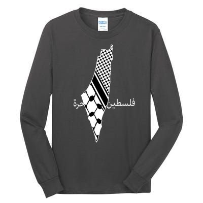 Keffiyeh Scarf Palestine Map Arabic Free Palestine Tall Long Sleeve T-Shirt