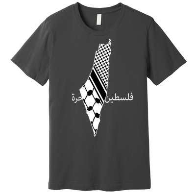 Keffiyeh Scarf Palestine Map Arabic Free Palestine Premium T-Shirt