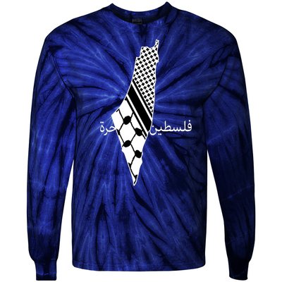 Keffiyeh Scarf Palestine Map Arabic Free Palestine Tie-Dye Long Sleeve Shirt