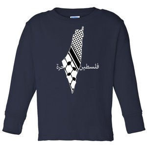 Keffiyeh Scarf Palestine Map Arabic Free Palestine Toddler Long Sleeve Shirt