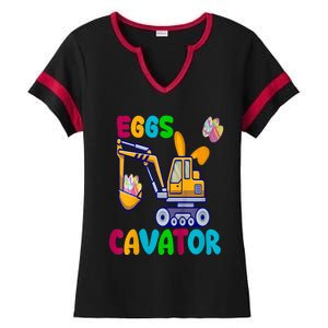 kid EggsCavator Happy Easter Funny Excavator Hunting Egg kid Ladies Halftime Notch Neck Tee