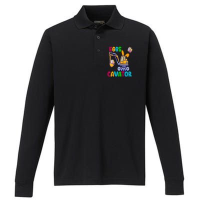 kid EggsCavator Happy Easter Funny Excavator Hunting Egg kid Performance Long Sleeve Polo