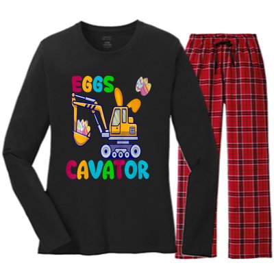 kid EggsCavator Happy Easter Funny Excavator Hunting Egg kid Women's Long Sleeve Flannel Pajama Set 