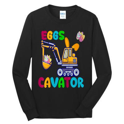 kid EggsCavator Happy Easter Funny Excavator Hunting Egg kid Tall Long Sleeve T-Shirt