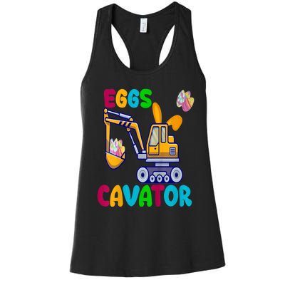 kid EggsCavator Happy Easter Funny Excavator Hunting Egg kid Women's Racerback Tank