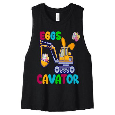 kid EggsCavator Happy Easter Funny Excavator Hunting Egg kid Women's Racerback Cropped Tank