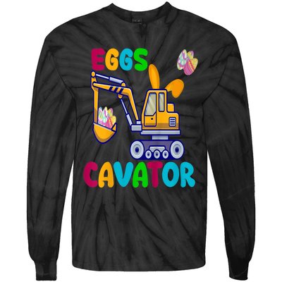 kid EggsCavator Happy Easter Funny Excavator Hunting Egg kid Tie-Dye Long Sleeve Shirt