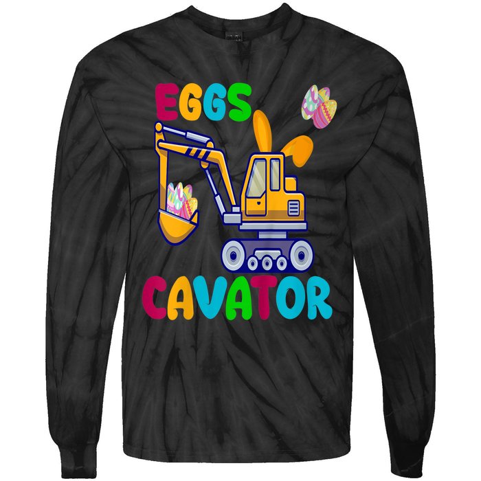 kid EggsCavator Happy Easter Funny Excavator Hunting Egg kid Tie-Dye Long Sleeve Shirt