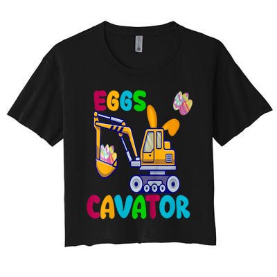 kid EggsCavator Happy Easter Funny Excavator Hunting Egg kid Women's Crop Top Tee