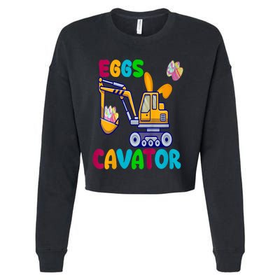 kid EggsCavator Happy Easter Funny Excavator Hunting Egg kid Cropped Pullover Crew