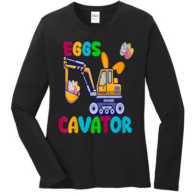 kid EggsCavator Happy Easter Funny Excavator Hunting Egg kid Ladies Long Sleeve Shirt