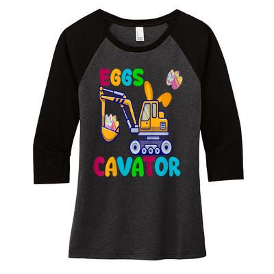 kid EggsCavator Happy Easter Funny Excavator Hunting Egg kid Women's Tri-Blend 3/4-Sleeve Raglan Shirt