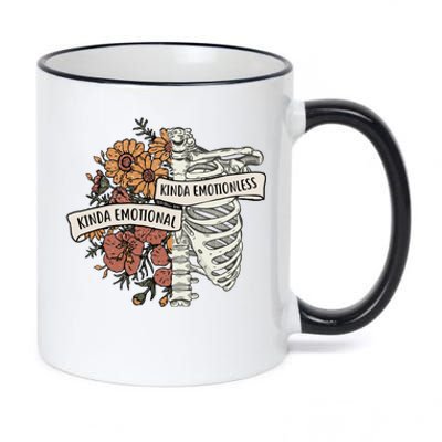 Kinda Emotional Kinda Emotionless Floral Skeleton Gothic Gift 11oz Black Color Changing Mug