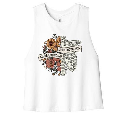 Kinda Emotional Kinda Emotionless Floral Skeleton Gothic Gift Women's Racerback Cropped Tank