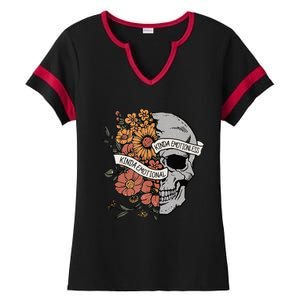 Kinda Emotional Kinda Emotionless Goth Emo Floral Skull Ladies Halftime Notch Neck Tee